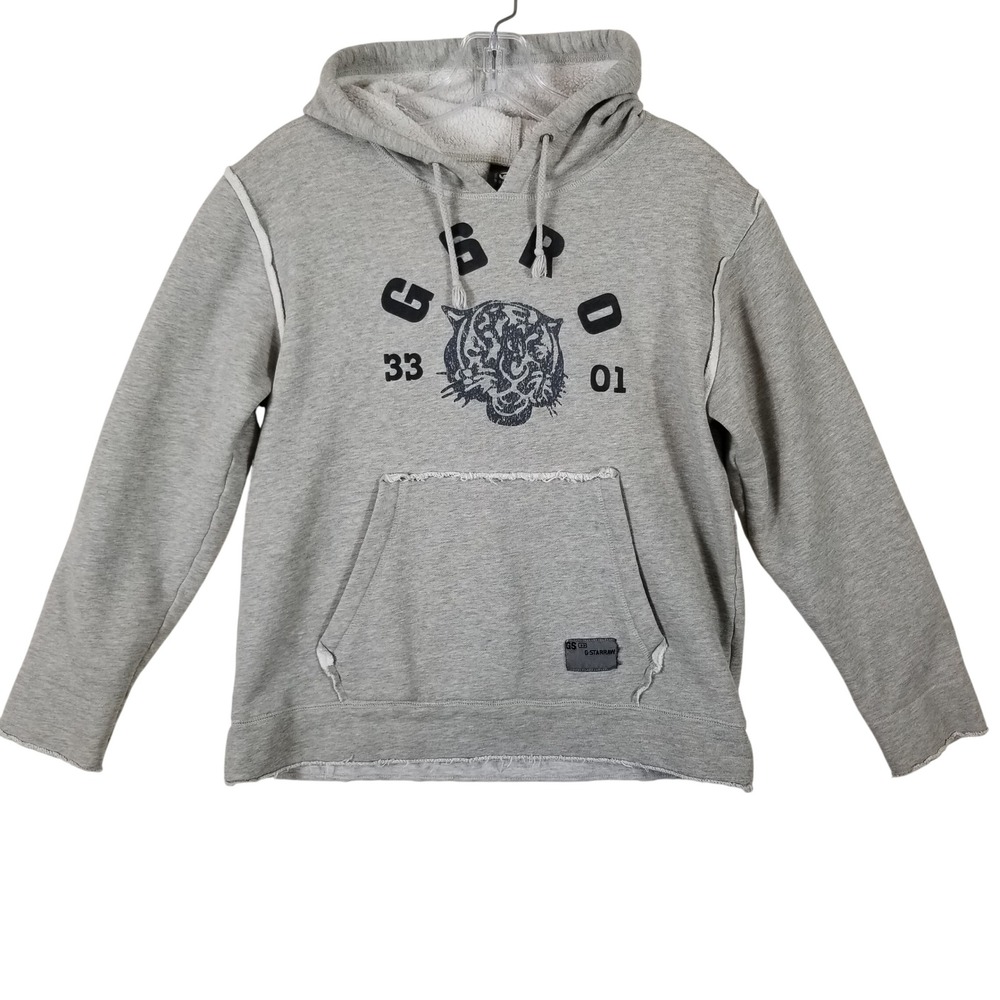 G-Star Raw Womens Grey Tiger Graphic Sherpa Lined Hoodie Sweatshirt Size M‎
